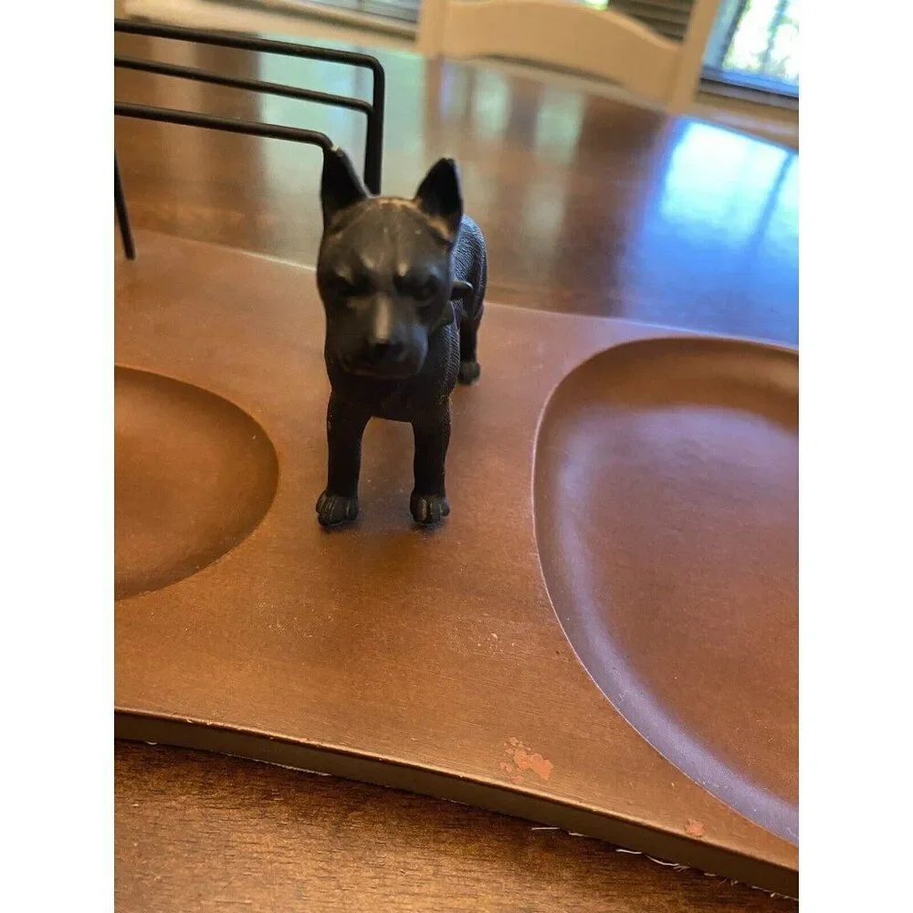 MEN'S WOOD VALET DRESSER TOP ORGANIZER W/ DOG STATUE MADE IN JAPAN